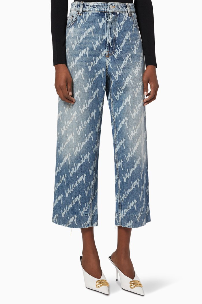 

Allover Logo Cropped Jeans in Soft Denim, Blue