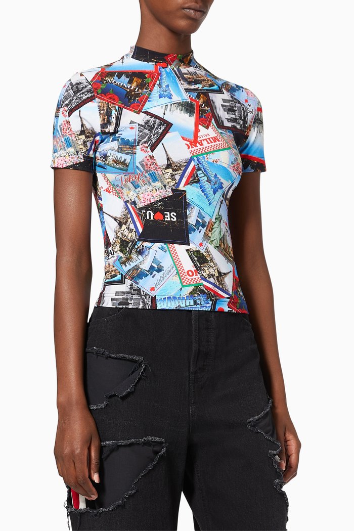 

All-over Cities T-shirt in Stretch Cotton, Multicolour