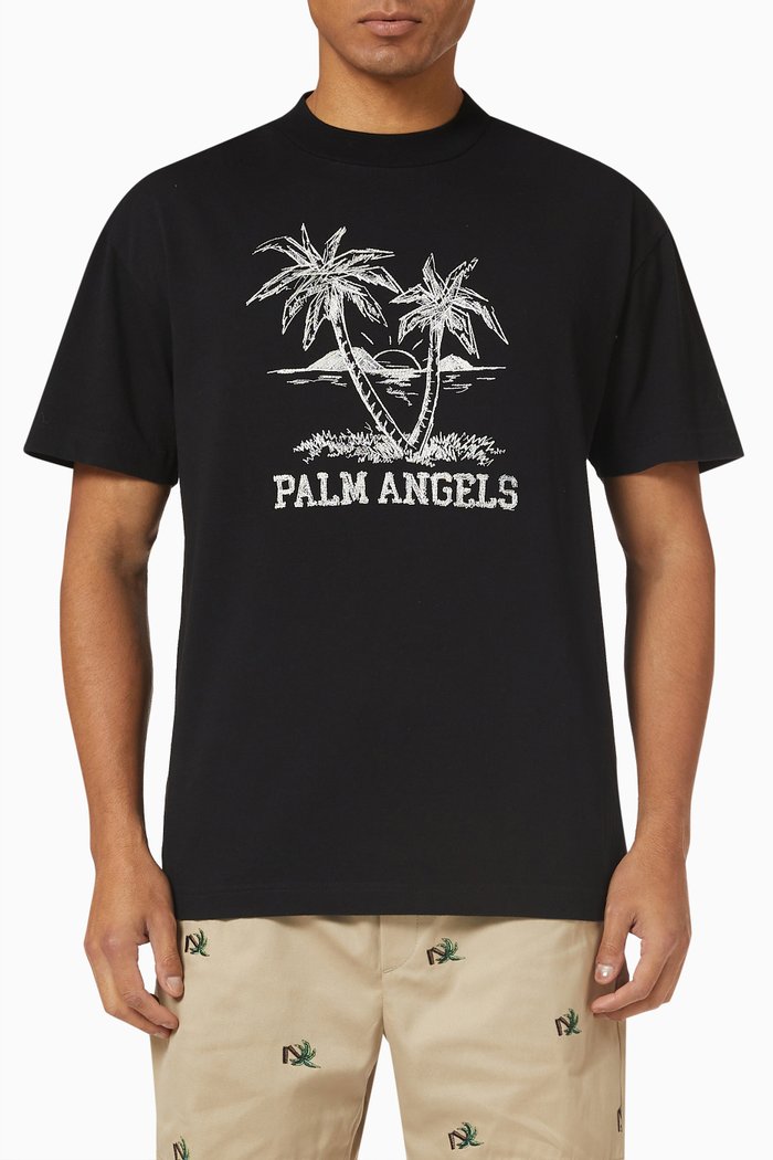 

Sunset Palm T-shirt in Cotton Jersey, Black