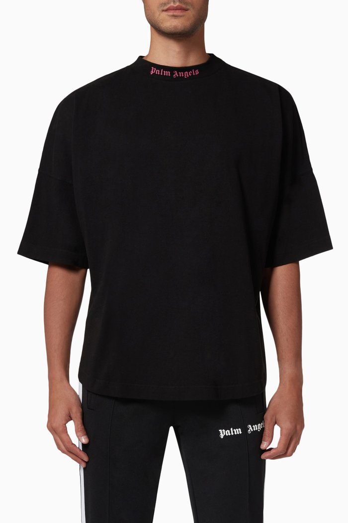 

Doubled Logo Oversized T-shirt in Cotton Jersey, Black