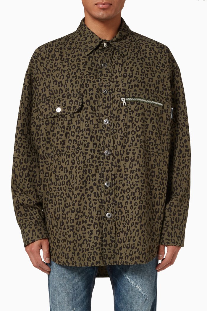 

Leopard Camo Logo Shirt in Cotton, Brown