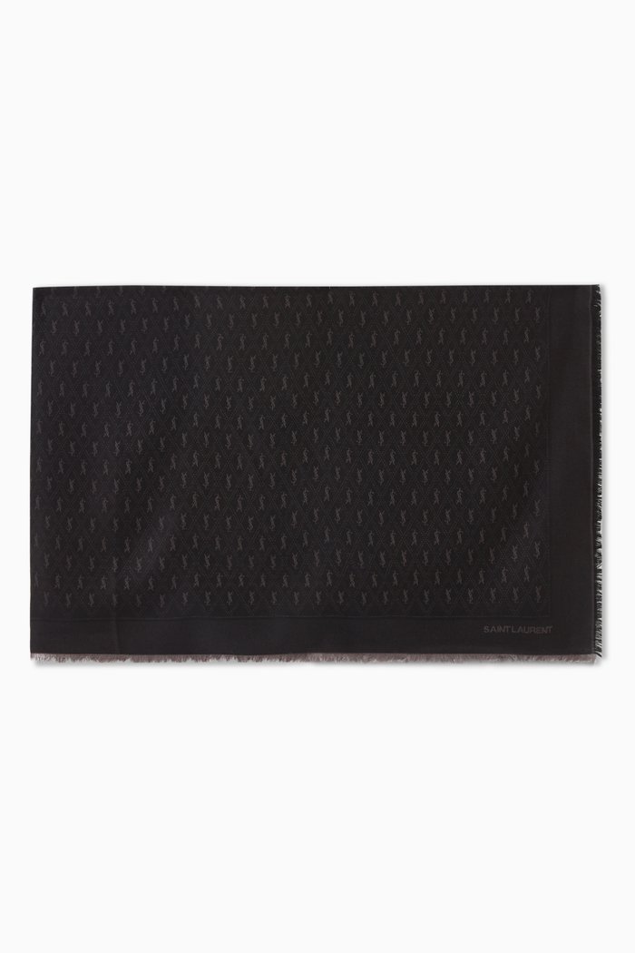 

Large YSL Monogram Scarf In Wool, Silk & Cotton Jacquard, Black