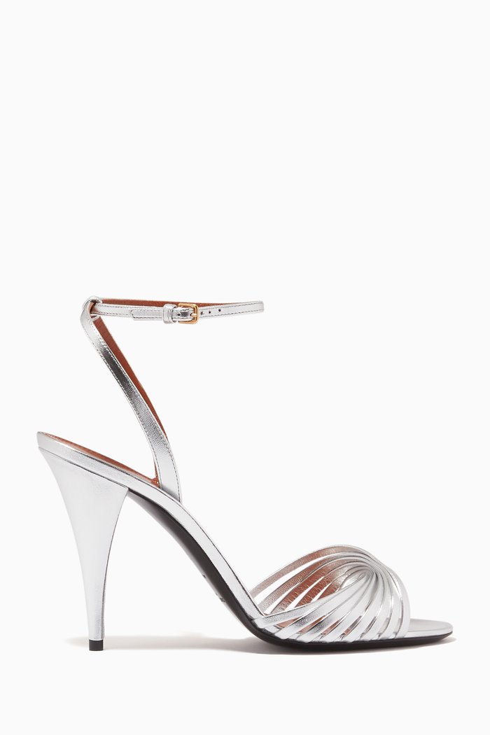 Tina Sandals in Metallic Leather, Silver