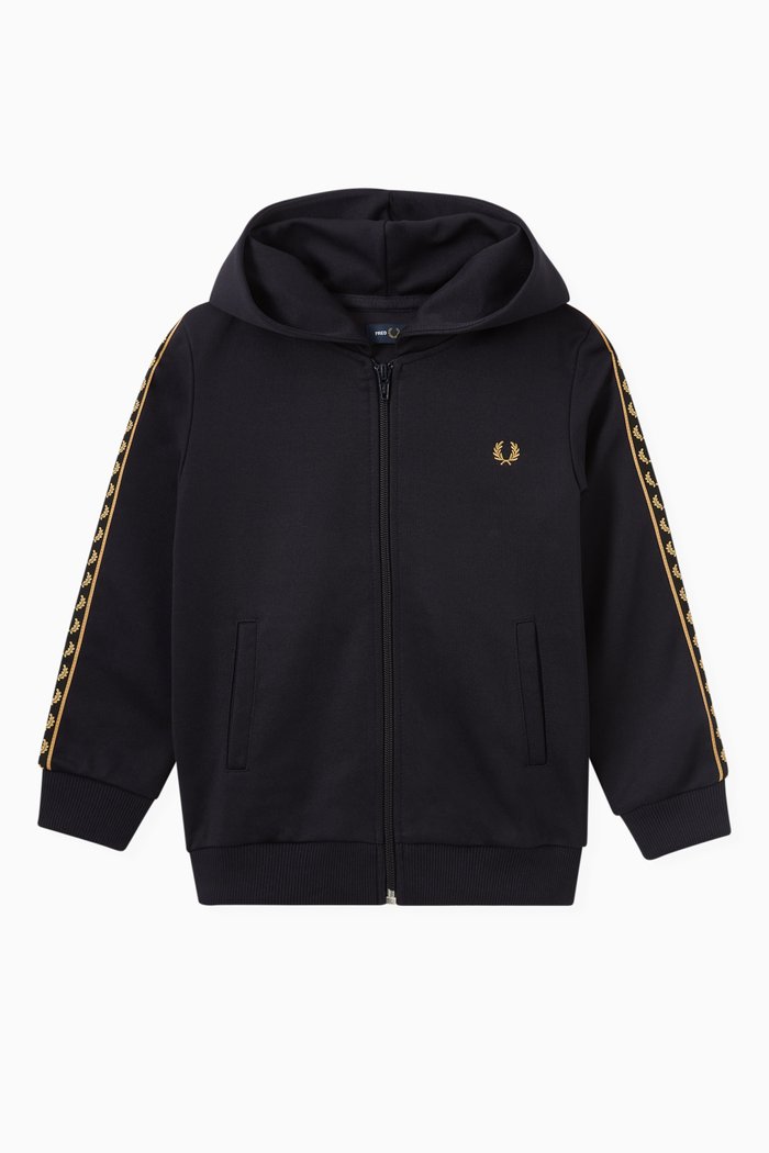 

Taped Ringer Zip Hoodie in Cotton Jersey, Blue