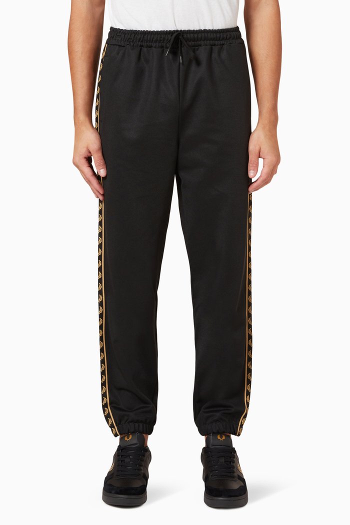 Taped Track Pants in Cotton and Polyester, Black