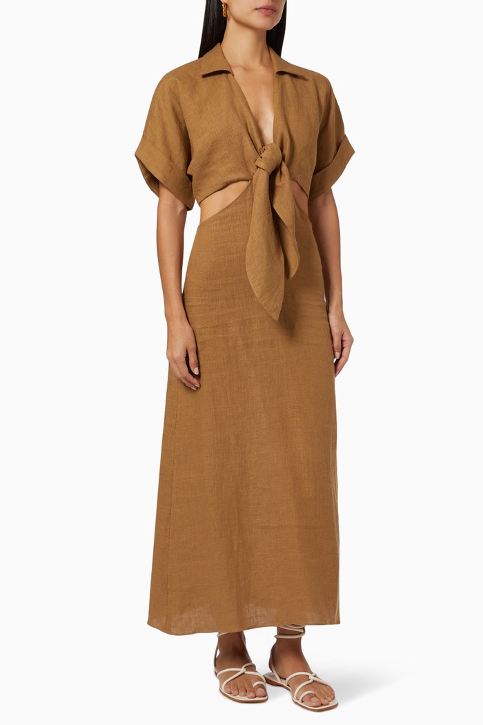 

Chiara Cut Out Dress in Cotton, Brown