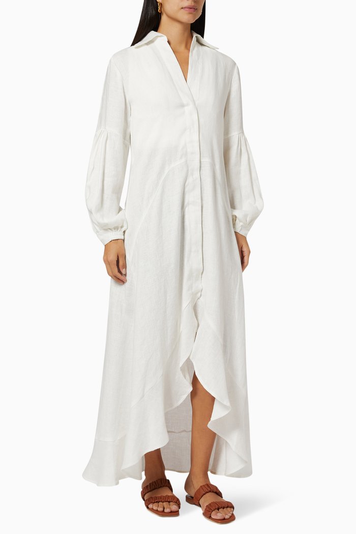 

Long Sleeve Dress in Linen, White