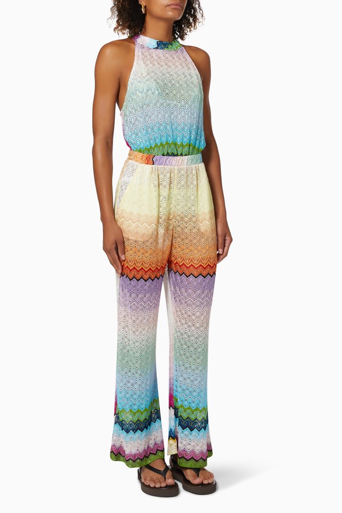 

Long Jumpsuit Cover-up Overalls in Zigzag Chevron Viscose, Multicolour
