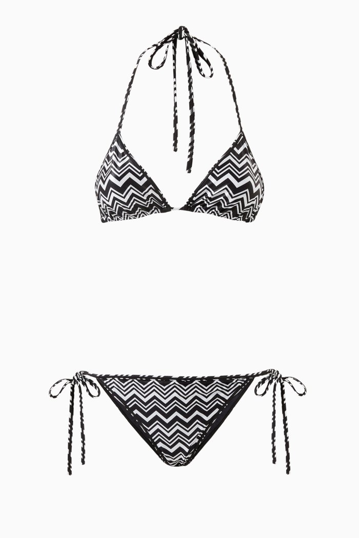 

Triangle Bikini Set in Chevron Knit, Black