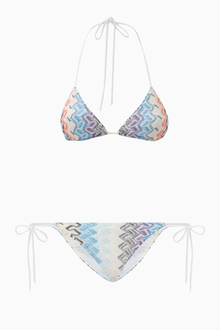

Triangle Bikini Set in Chevron Knit, Blue