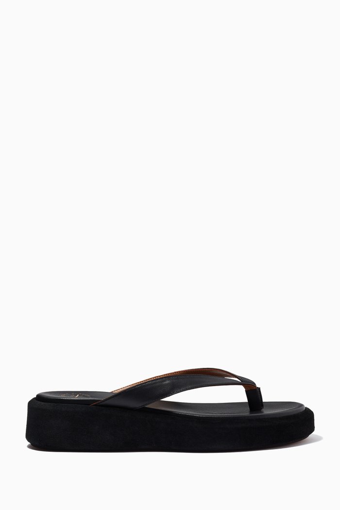

Roseo Platform Flip Flops in Leather, Black
