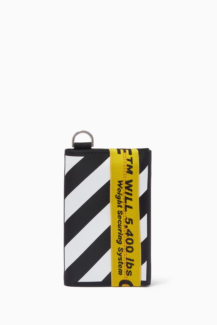 

Diagonal Stripe Binder French Wallet in Nylon, Black