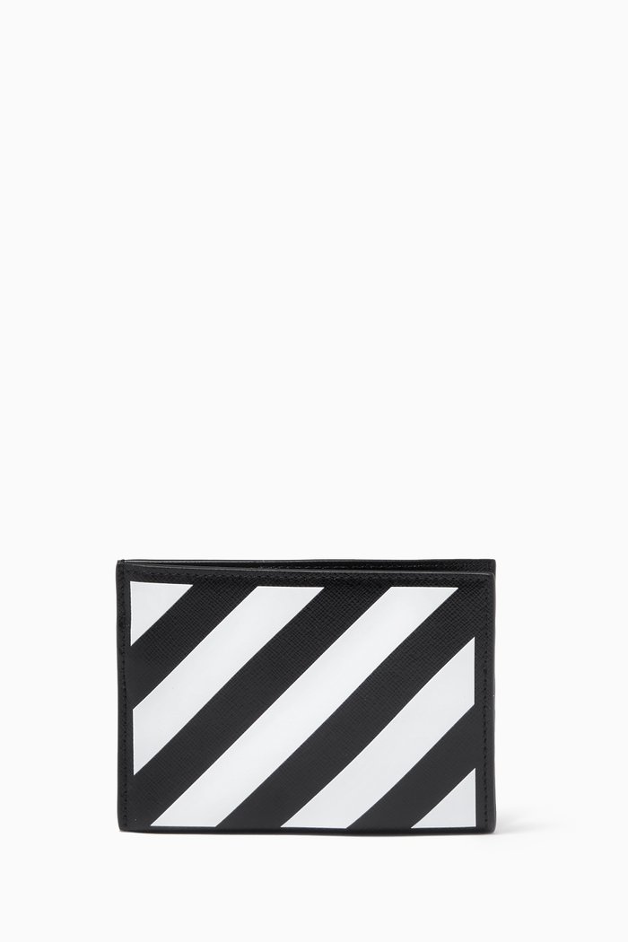 

Diagonal Stripe Card Holder in Leather, Black