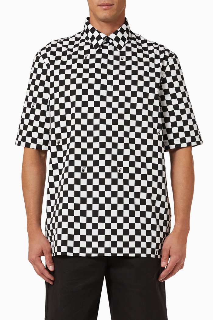 Allover Logo Checkered Shirt in Cotton, Black