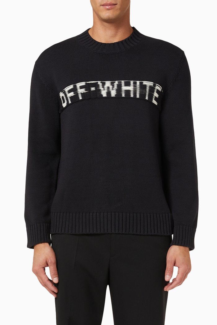 Float Crewneck Sweater in Cotton Blend Knit, Black