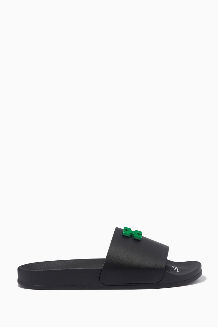

Arrow Logo Slides in Leather, Black