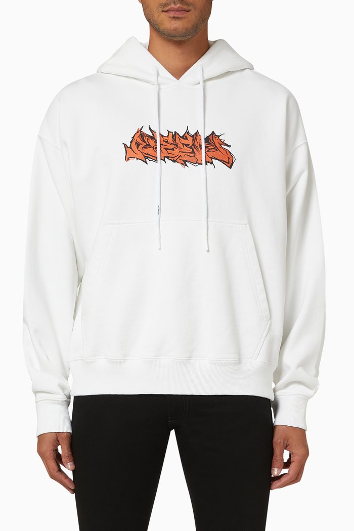 Neen Graffiti Skate Hoodie in Cotton, White