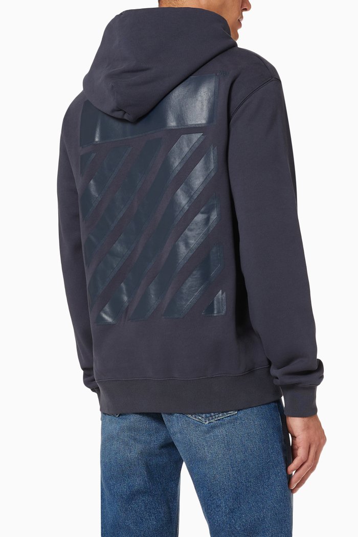 

Rubber Diagonals Slim Hoodie in Cotton Terry, Blue
