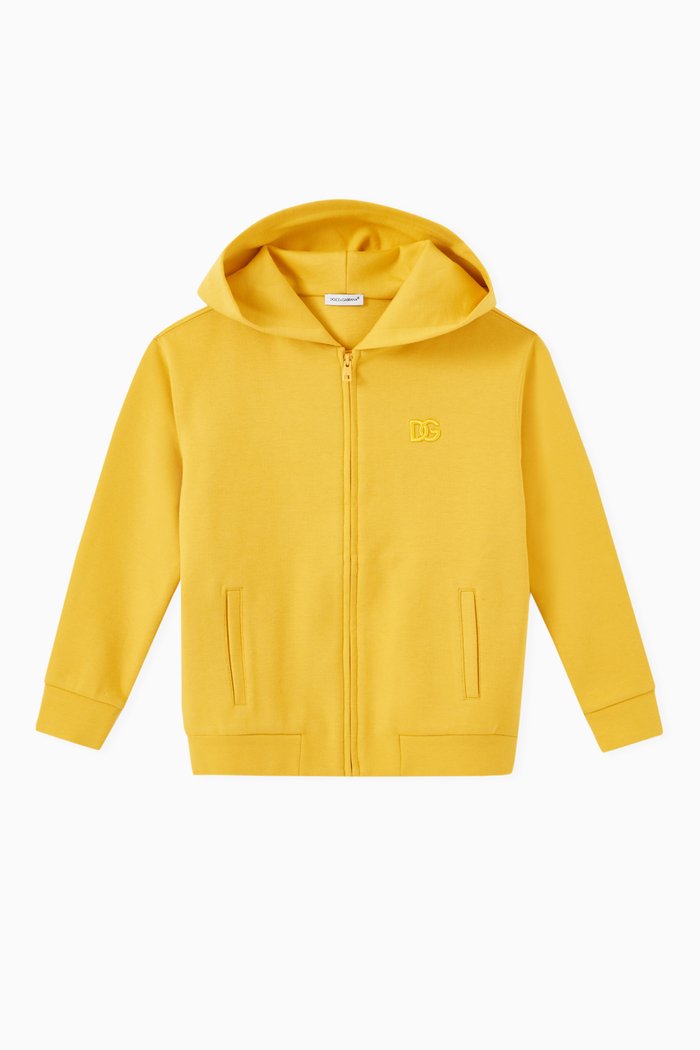 

Embroidered Logo Hoodie in Cotton Jersey, Yellow