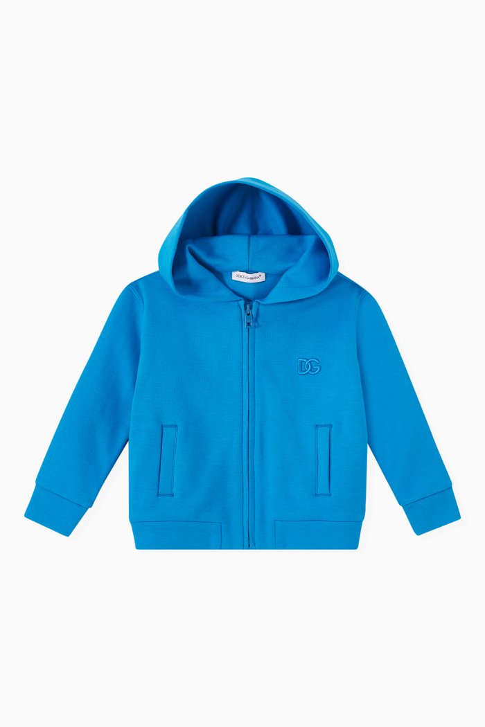 

Embroidered Logo Hoodie in Cotton Jersey, Blue