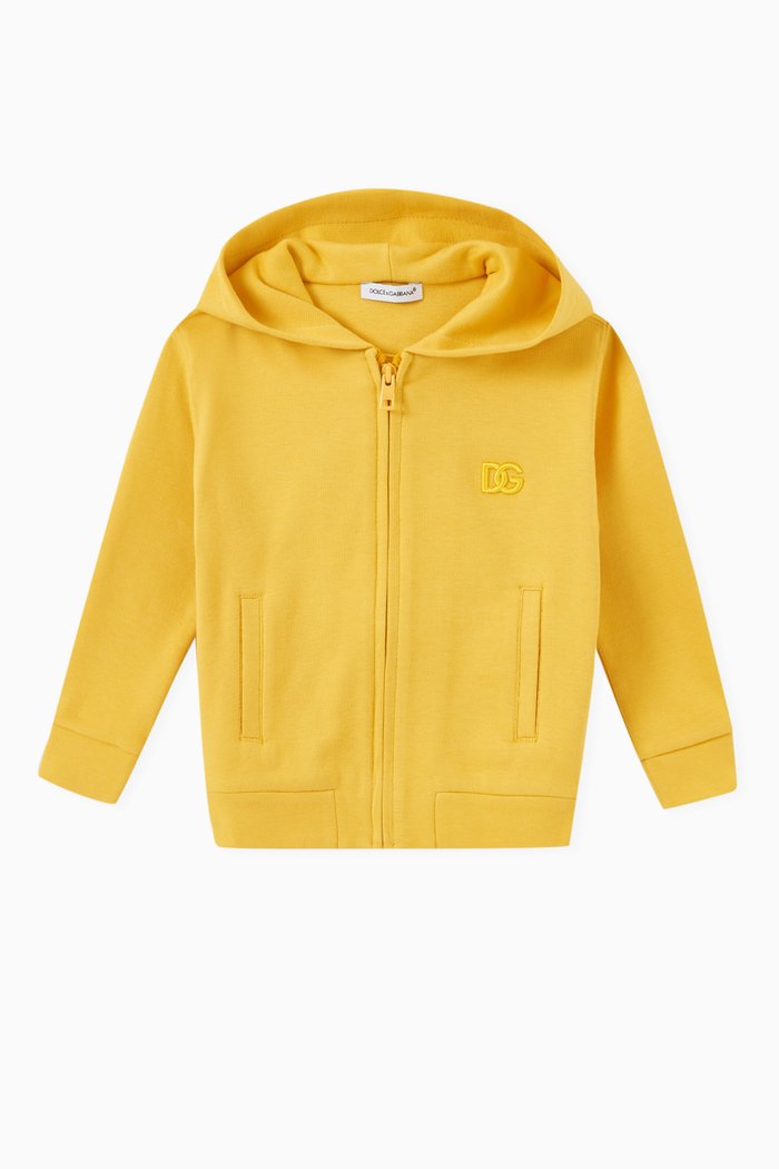 

Embroidered Logo Hoodie in Cotton Jersey, Yellow