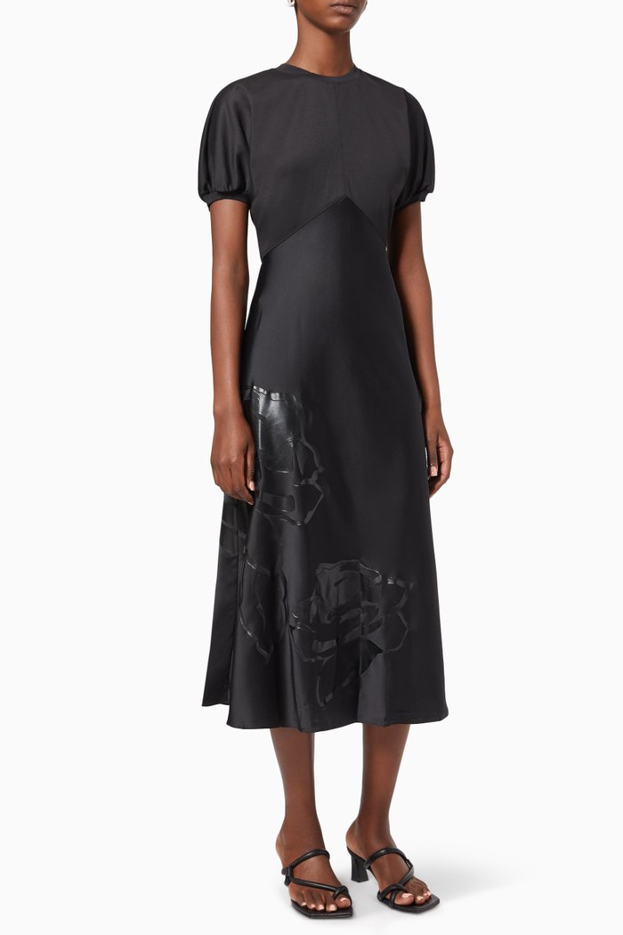

Nieve Bias Cut Ponti Bodice Dress in Nylon, Black