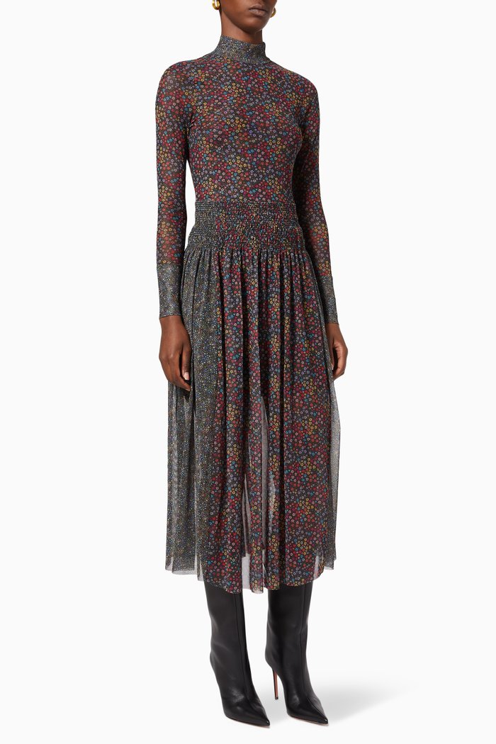 

Meadow Floral Smocked Dress in Mesh, Black