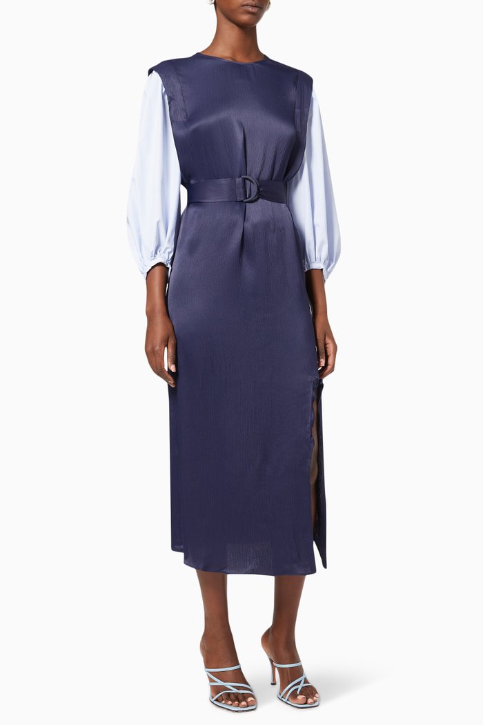 

Kaytie Belted Midi Dress in Viscose, Blue