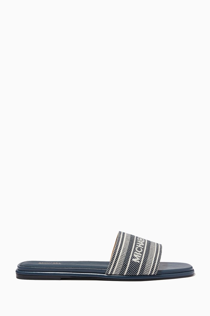 

Sadler Slides in Woven Logo Fabric, Blue