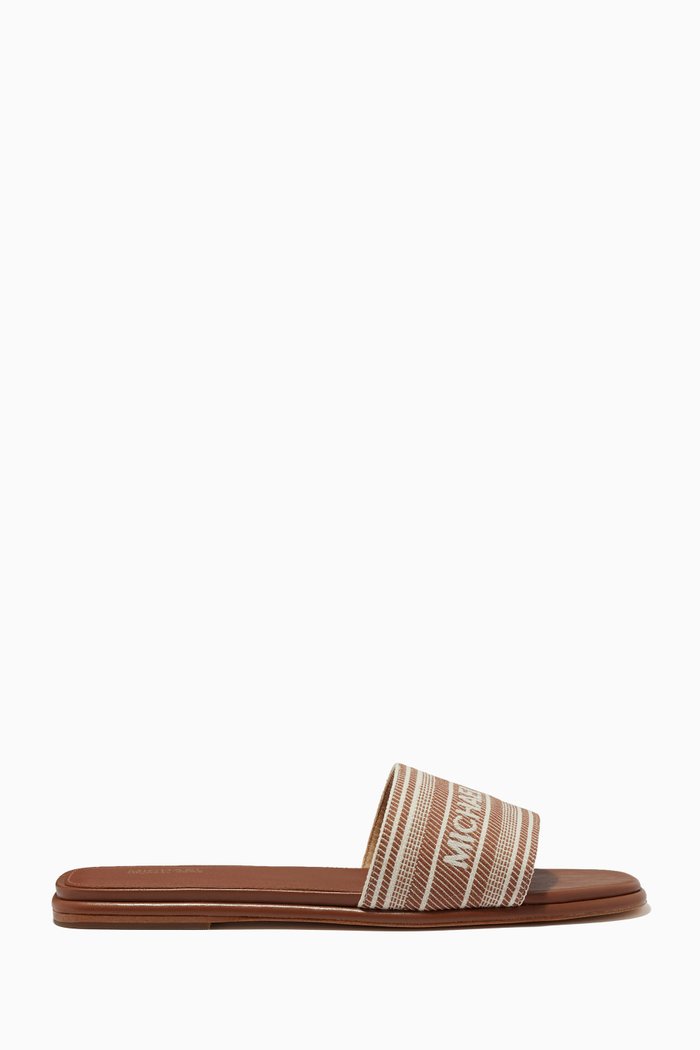 

Sadler Slides in Woven Logo Fabric, Brown