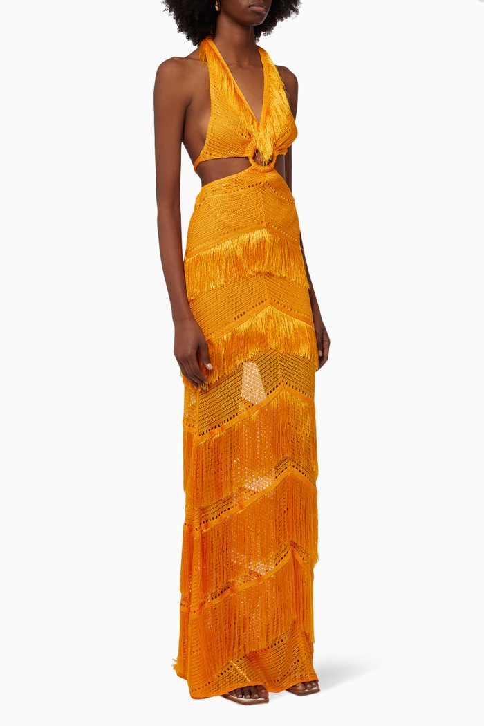 

Halter Neck Fringe Maxi Dress, Orange