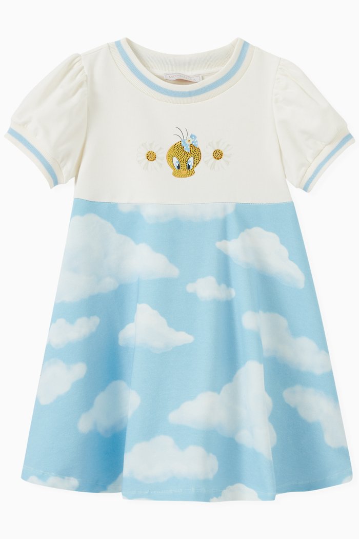 

Tweety Cloud Print Dress in Cotton Jersey, Blue