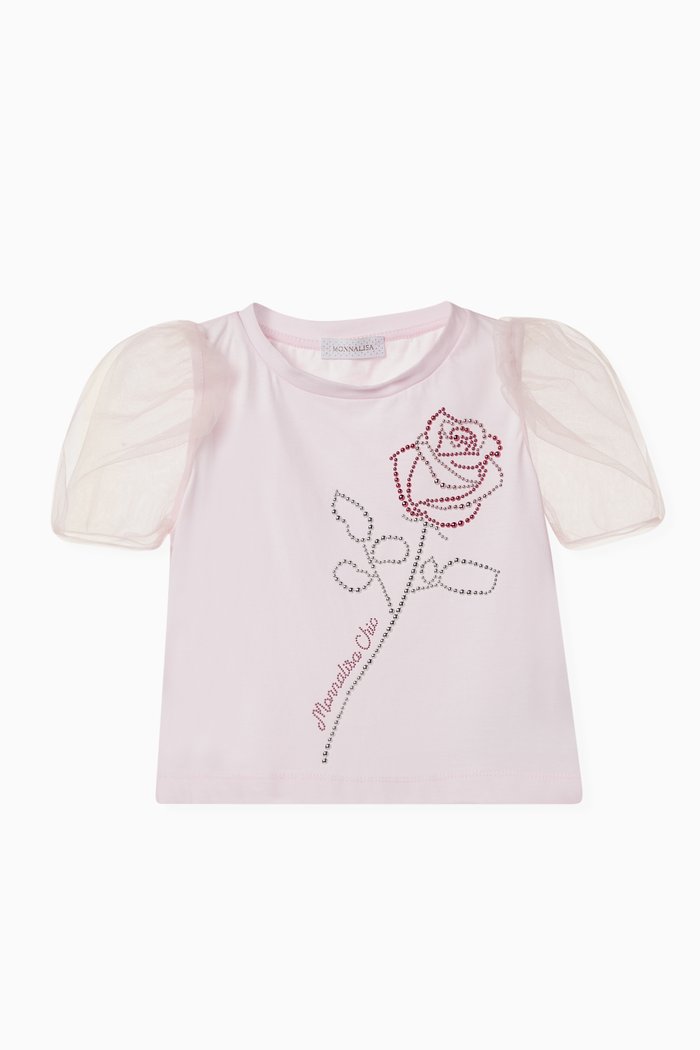

Tulle Sleeves T-shirt in Cotton Jersey, Pink