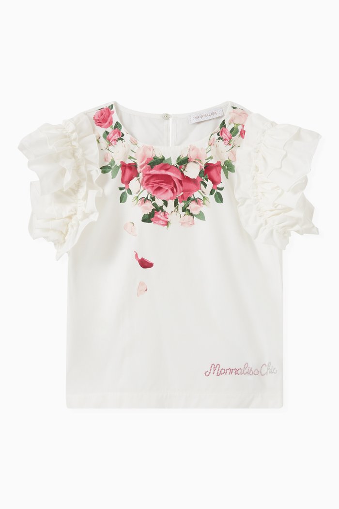 Flower Necklace Print T-shirt in Cotton, White
