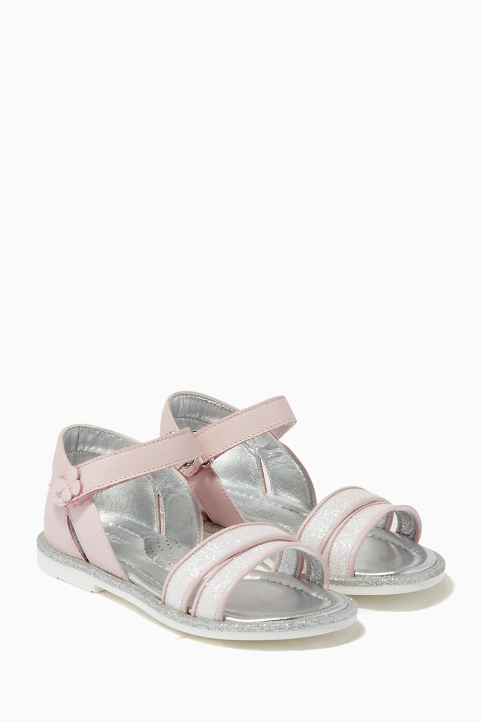 

Glitter Strap Sandals in Faux Leather, Pink
