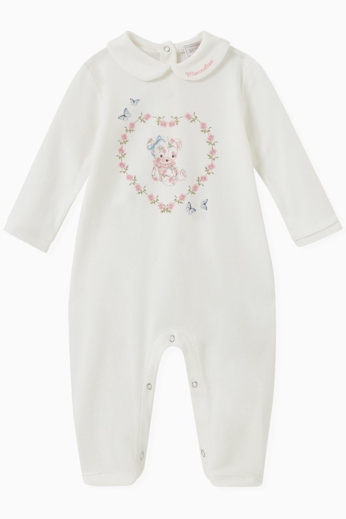 

Teddy Print Pyjama in Cotton Jersey, White