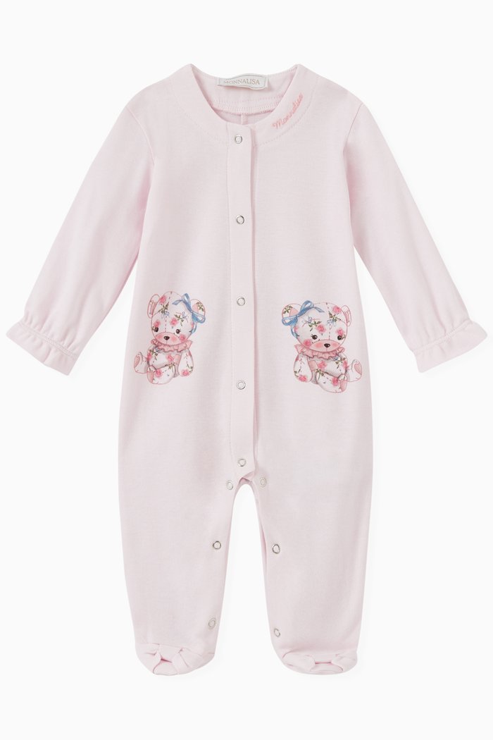 Teddy Print Pyjama in Cotton Jersey, Pink