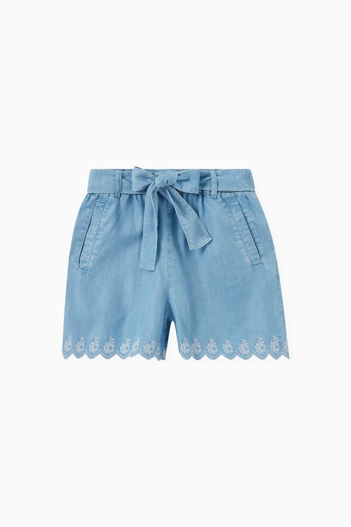 

C Embroidered Knot Shorts in Lyocell, Blue