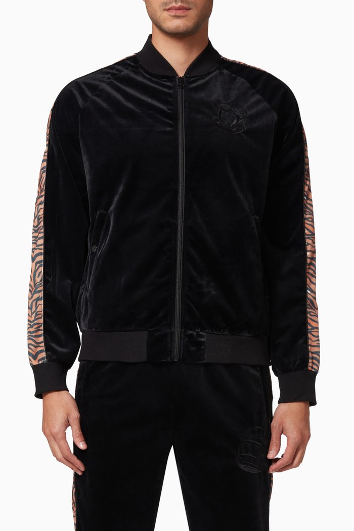 

Tiger Print Velour Jacket, Black