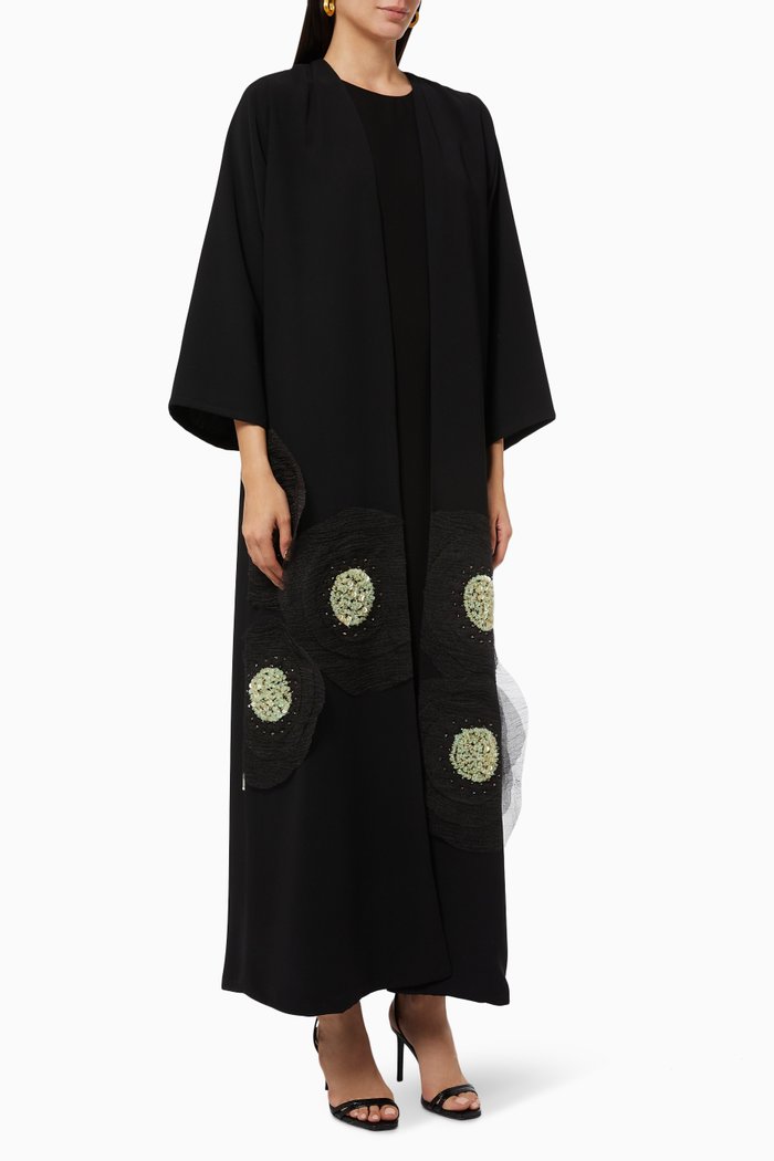 

Meadow Floral Applique Abaya, Black