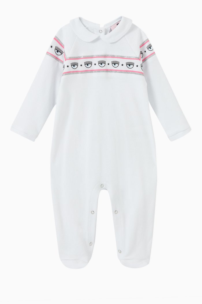 

Maxi Logomania Sleepsuit in Cotton Jersey, White