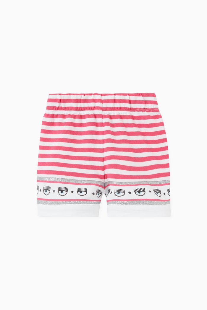 

Maxi Logomania Striped Shorts in Cotton Jersey, Pink