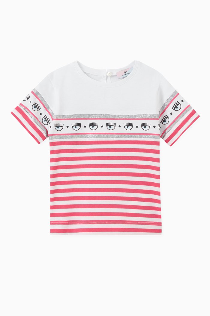

Maxi Logomania Striped T-shirt in Cotton Jersey, Pink