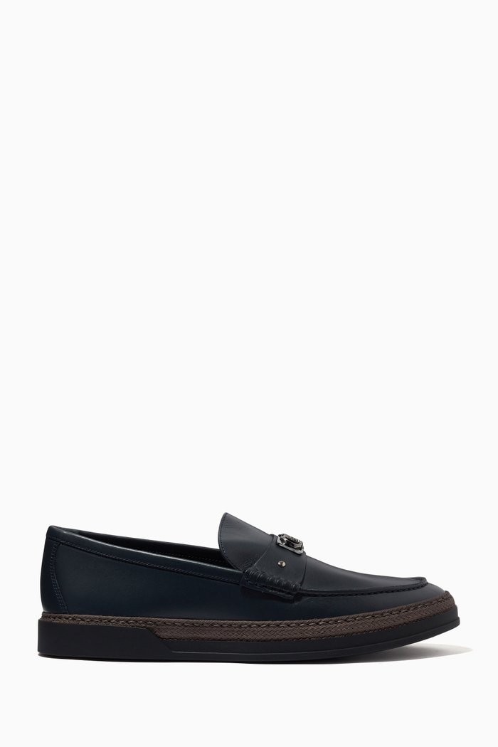 

Metallic Logo Loafers in Leather, Blue