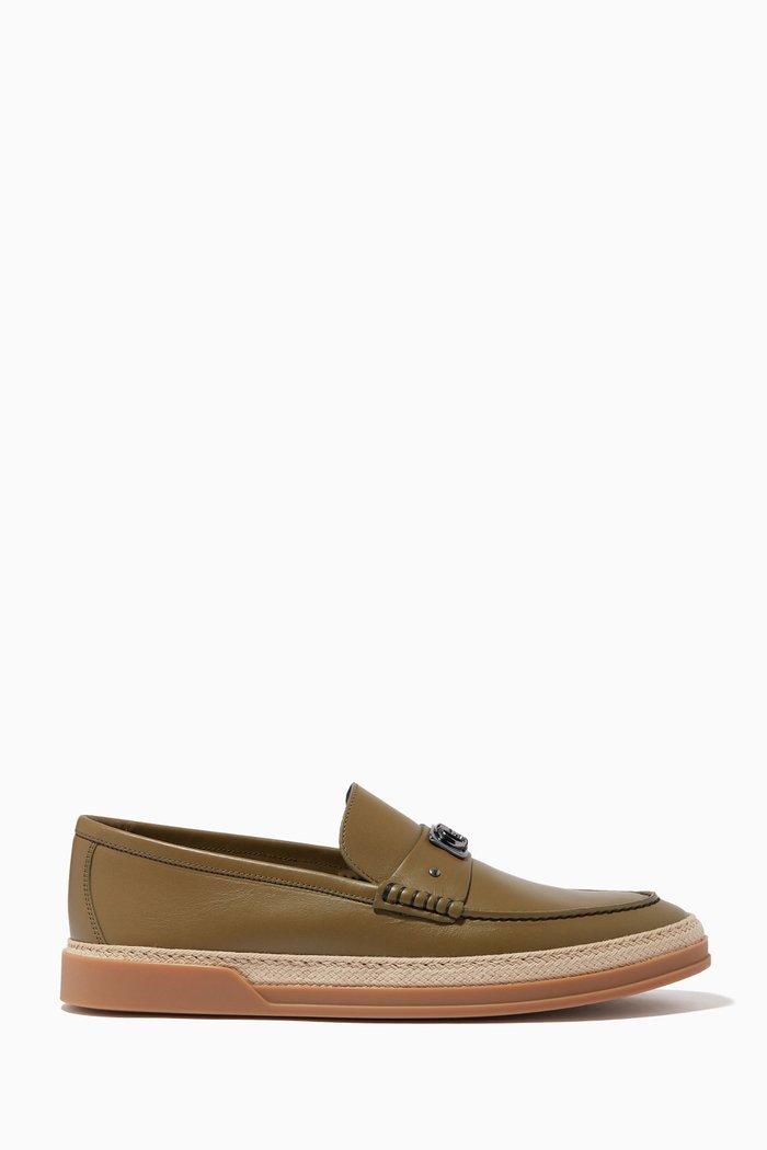 

Metallic Logo Loafers in Leather, Green