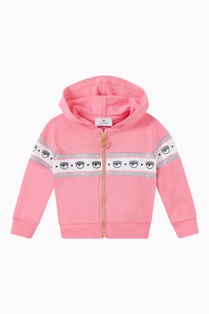 

Maxi Logomania Zip Hoodie in Cotton Terry, Pink