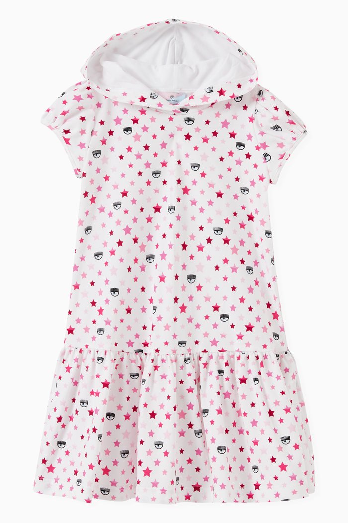 

Stars Hooded Dress in Cotton, White