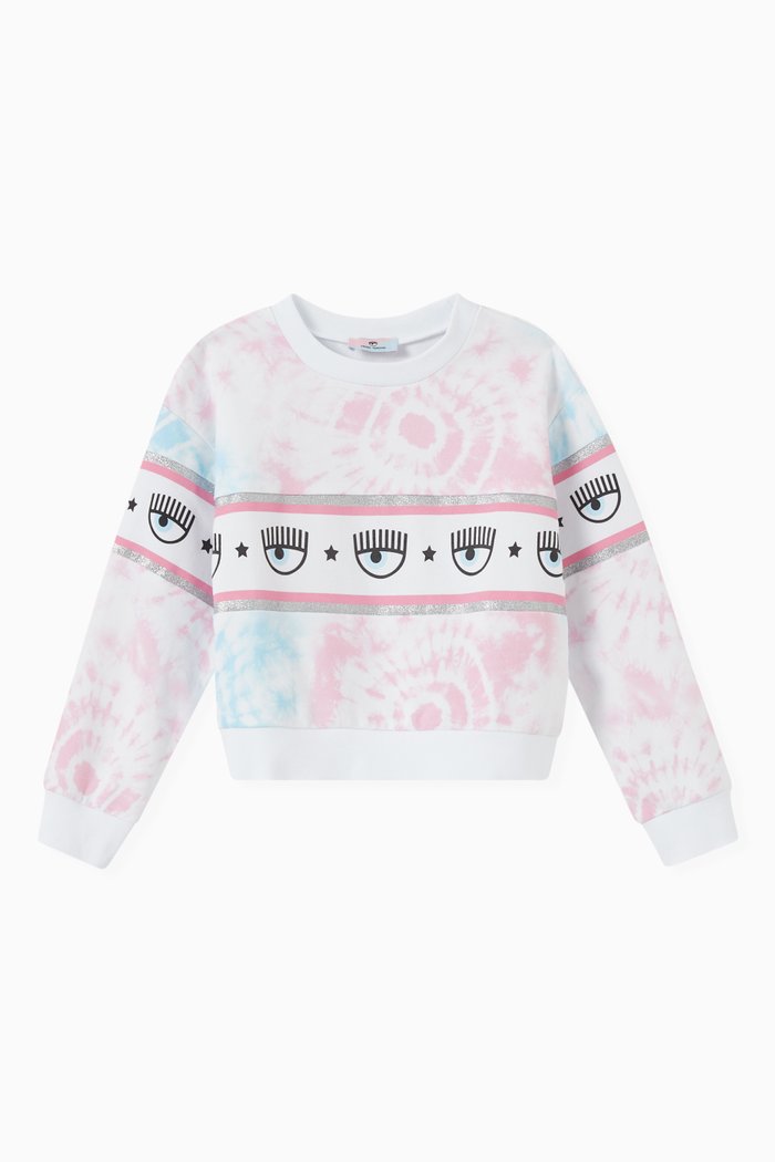 

Maxi Logomania Sweatshirt in Tie-dye Cotton Jersey, Pink