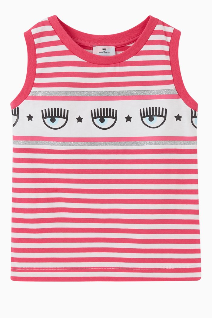 

Maxi Logomania Striped Top in Cotton Jersey, Pink