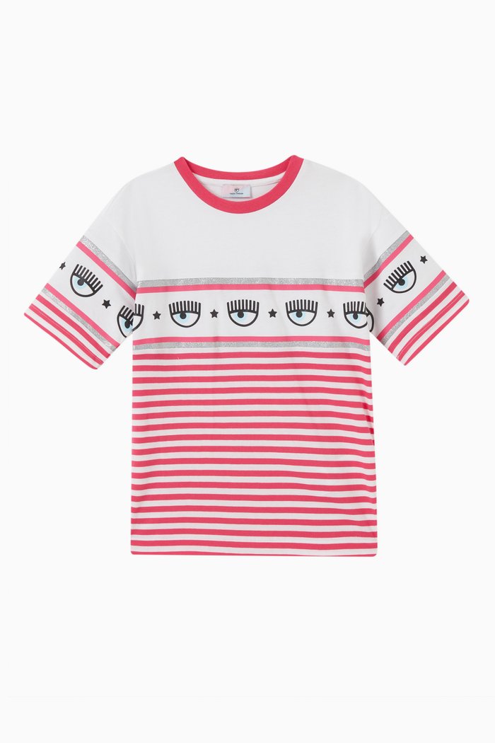 

Maxi Logomania Striped T-shirt in Cotton Jersey, Pink